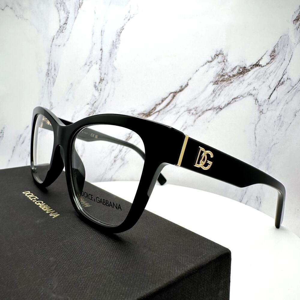 New Dolce&Gabbana Eyeglasses Black Square Gold Metal 55-18-145mm Glasses Frames - Picture 5 of 16